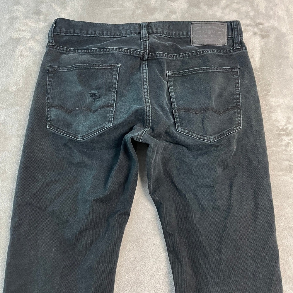 American Eagle Core Flex Slim Straight Black Jeans Mens 32x32 (34x30) Distressed - Picture 13 of 16